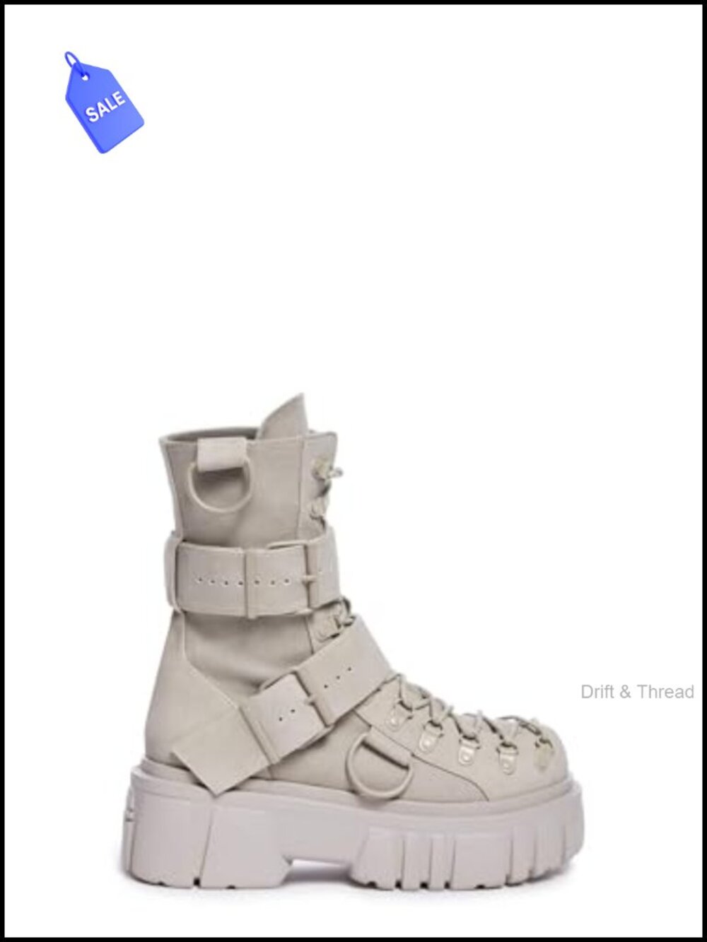 Chunky Vegan Leather Combat Boots with Buckles, D-Rings & Side Zipper